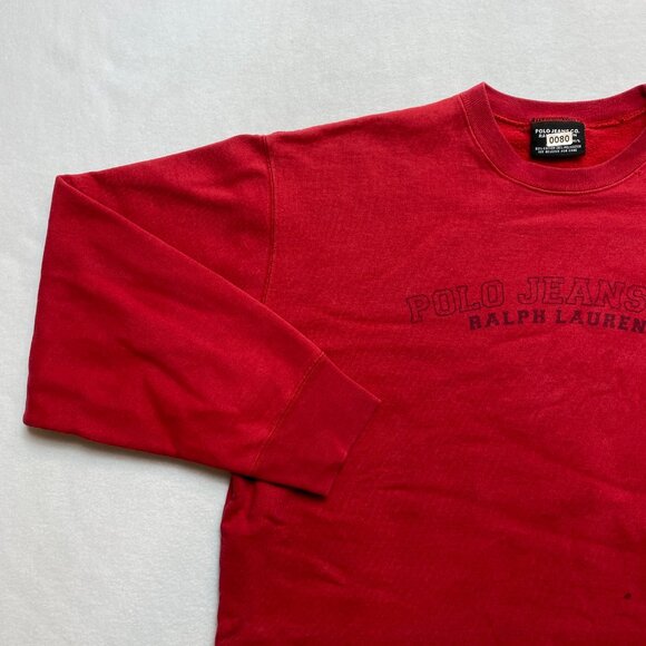VINTAGE Polo Jeans Co Sweatshirt Mens M/L Red Long Sleeve Graphic Pullover 90S - Picture 7 of 12